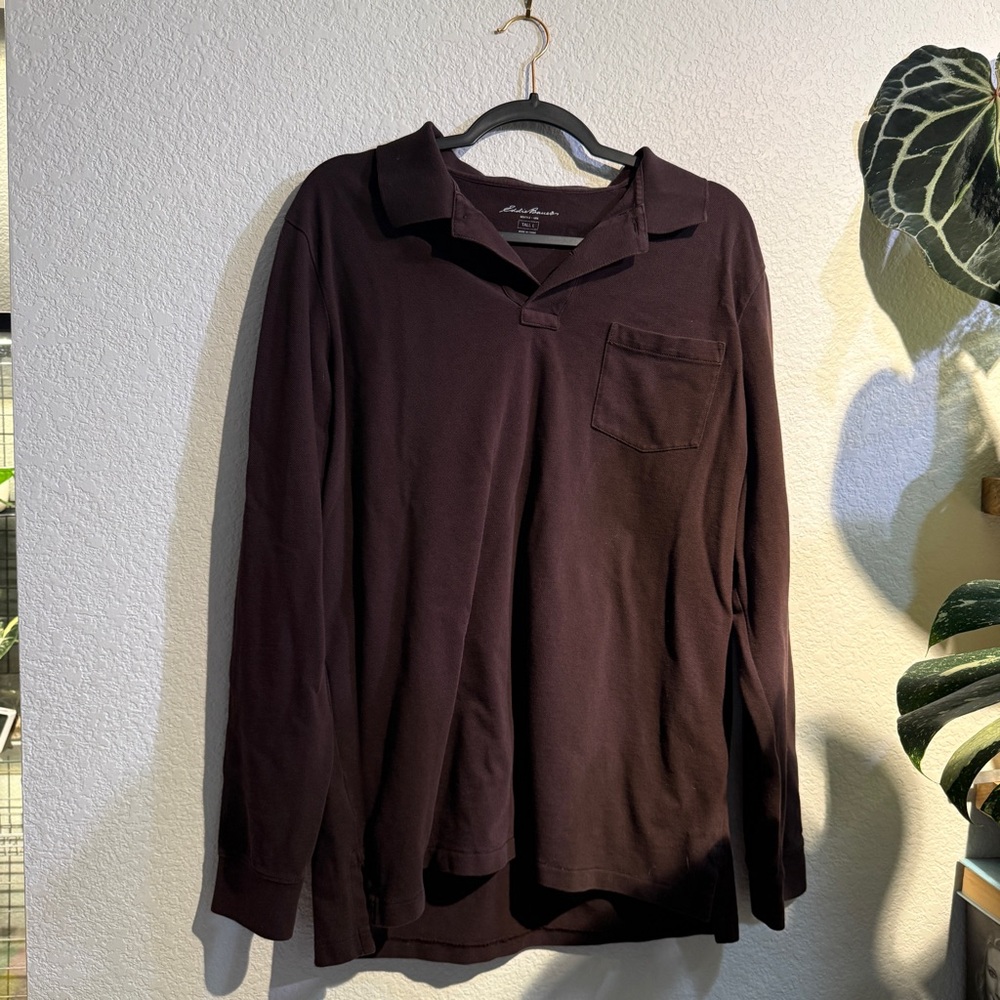 Tall Chocolate Brown Long Sleeve Polo